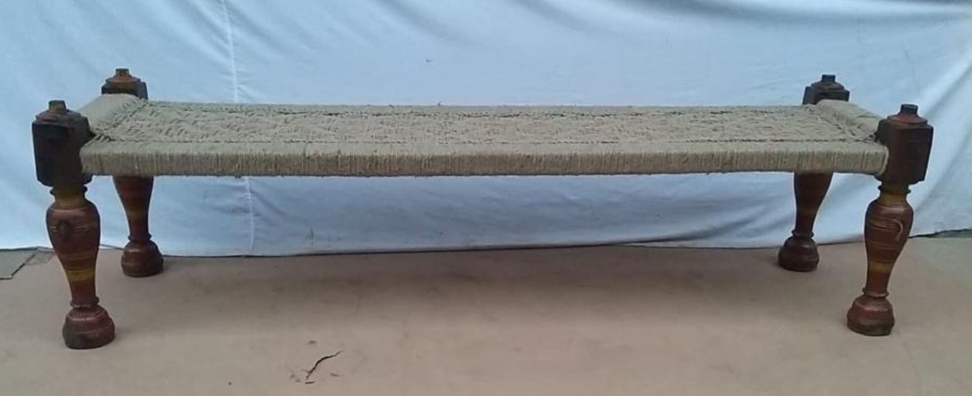 Charopy bench in tek with braided jute seat