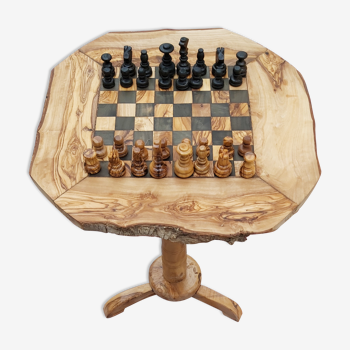 Chess table with handmade drawers made of olive wood