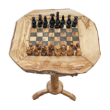 Table d'échecs avec tiroirs fait main en bois d'olivier