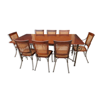 Set table and 8 chairs cannage vintage 1980s