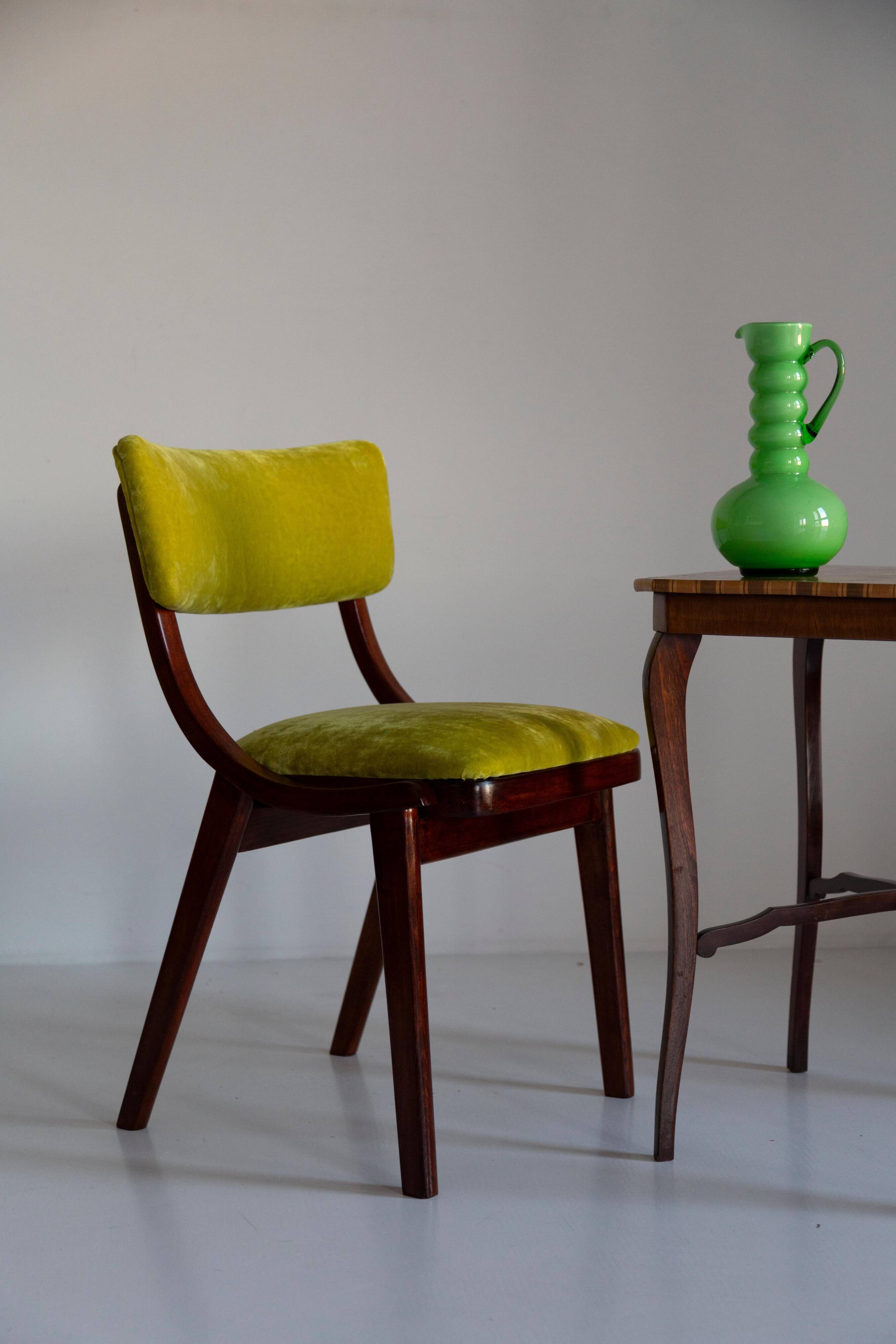 Chaise Mid-Century Moderne, Velours Vert Citron, FR Dedar, Pologne, Années 1960