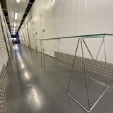 Chromed steel and glass trestle desk circa 1970