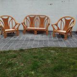 Set of 2 rattan armchairs with a bench.