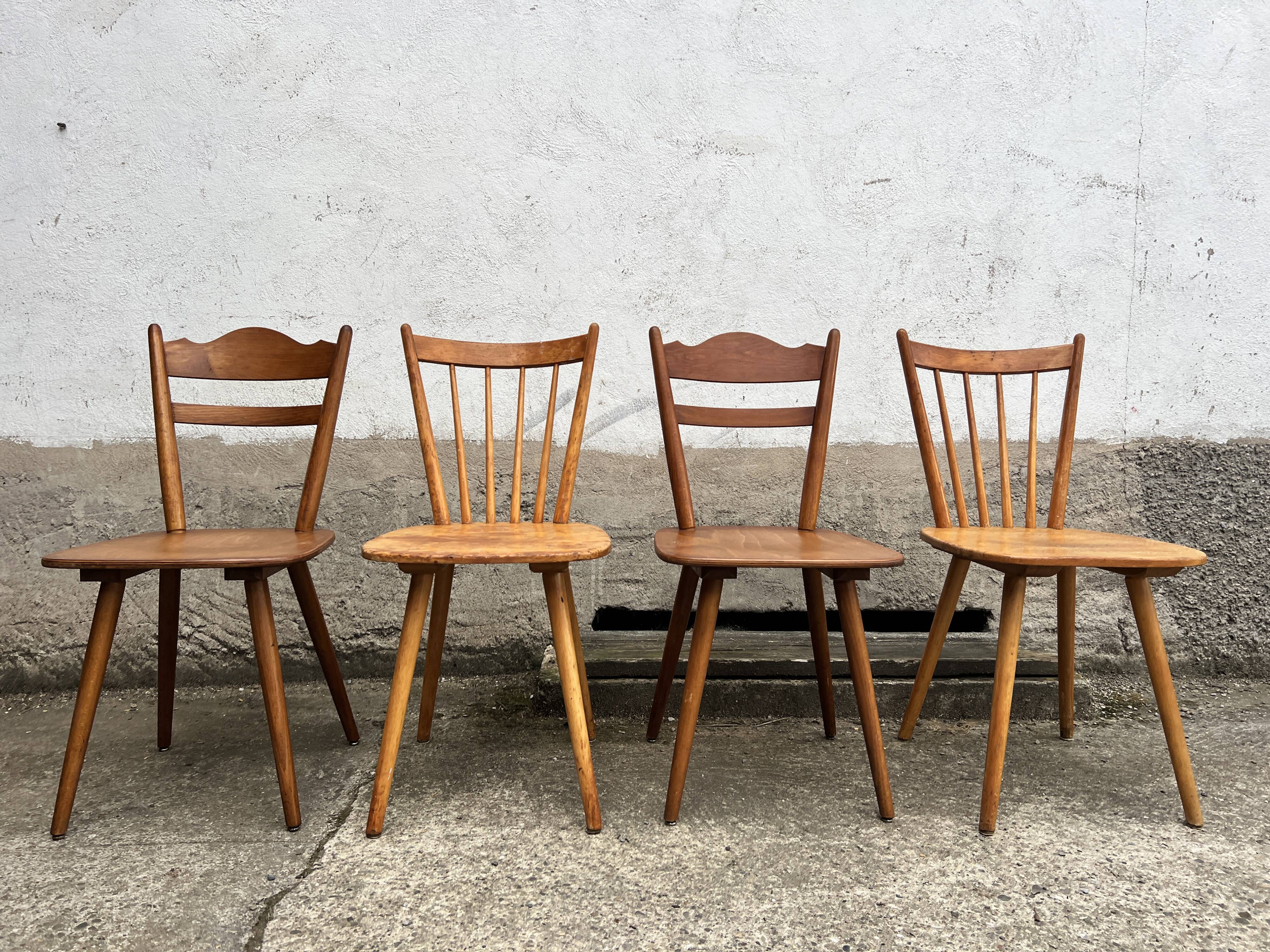 Set of 4 vintage beech bistro chairs – compass legs