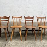 Set of 4 vintage beech bistro chairs – compass legs