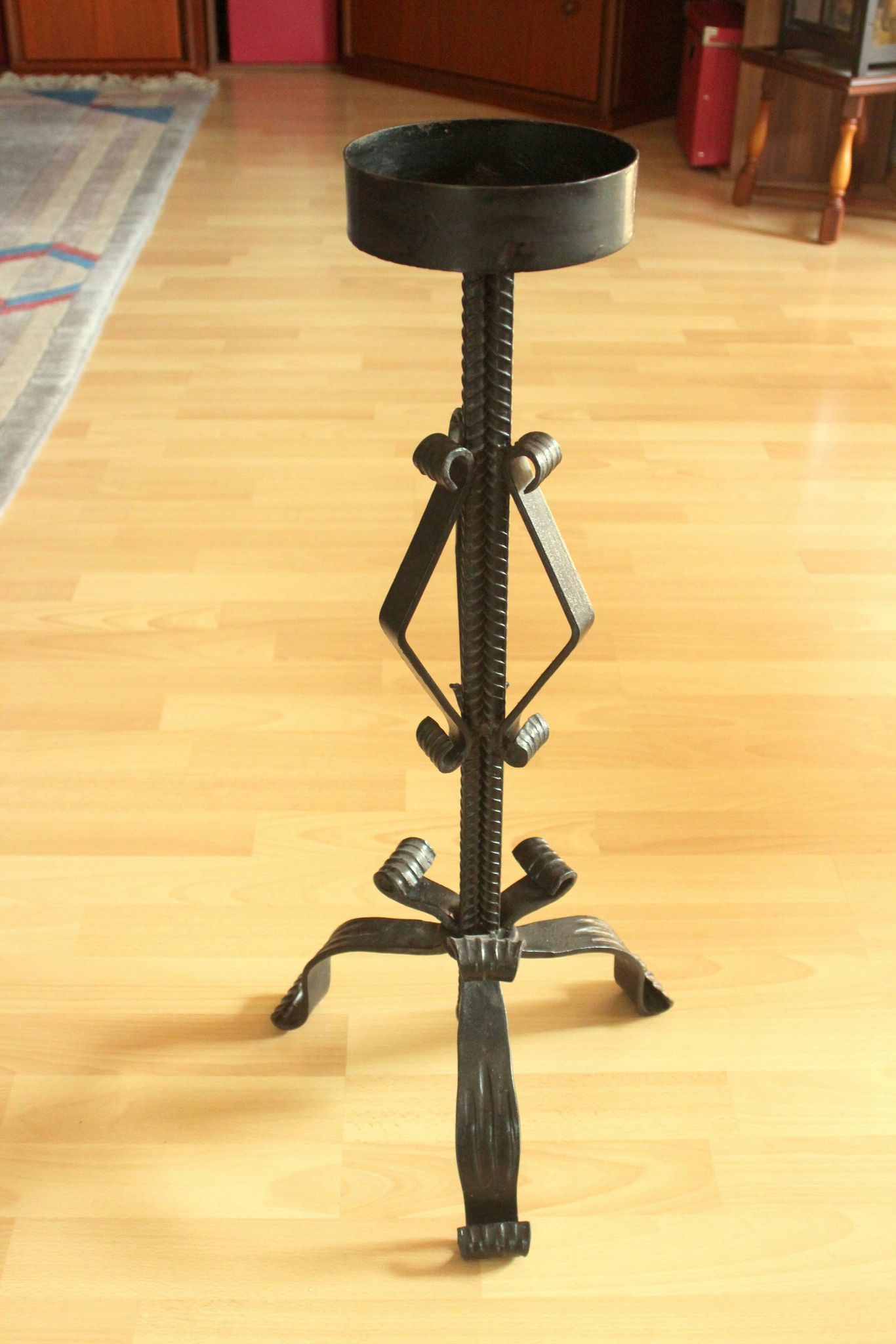 High handmade wrought iron candle holder for larger candles - vintage