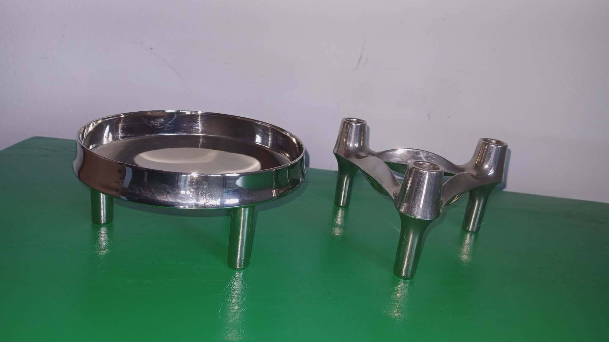 Set - candleholders and shell designed by Fritz Nagel and Caesar Stoffi.