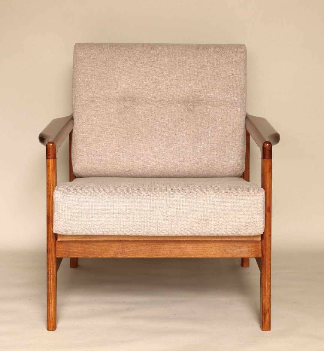 Vintage Armchair Beige Upholstery Scandinavian Design