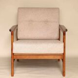 Vintage Armchair Beige Upholstery Scandinavian Design