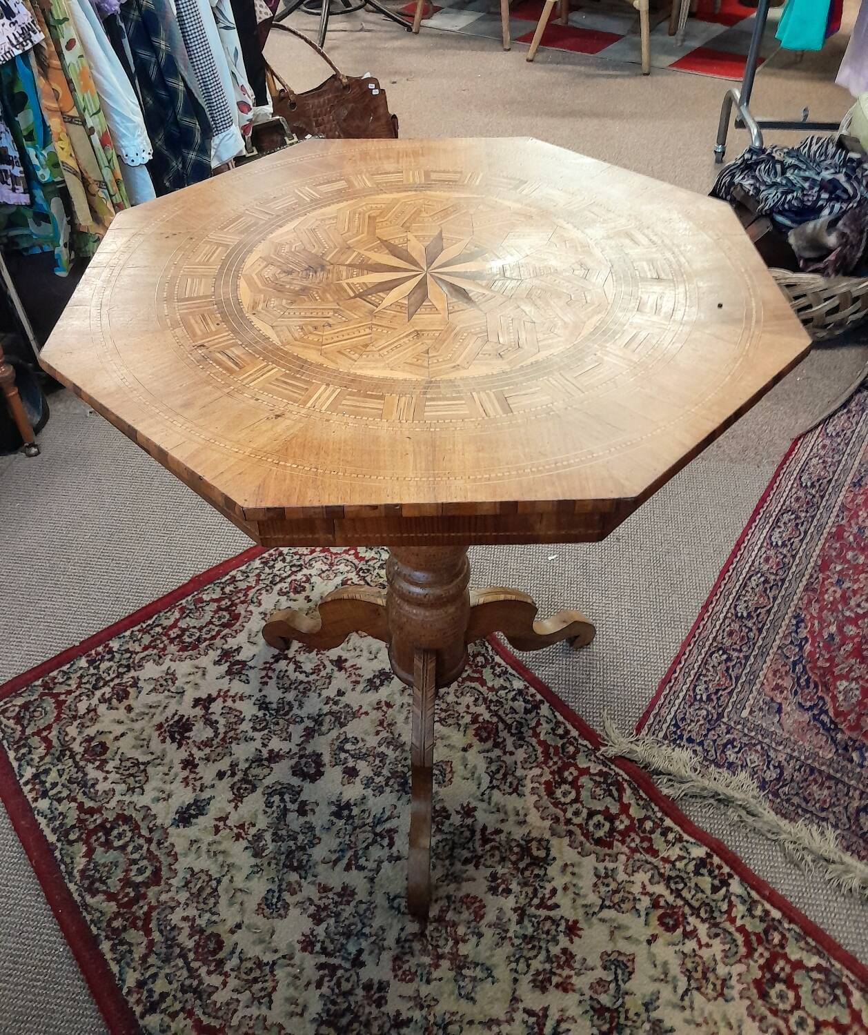 Marquetry pedestal table