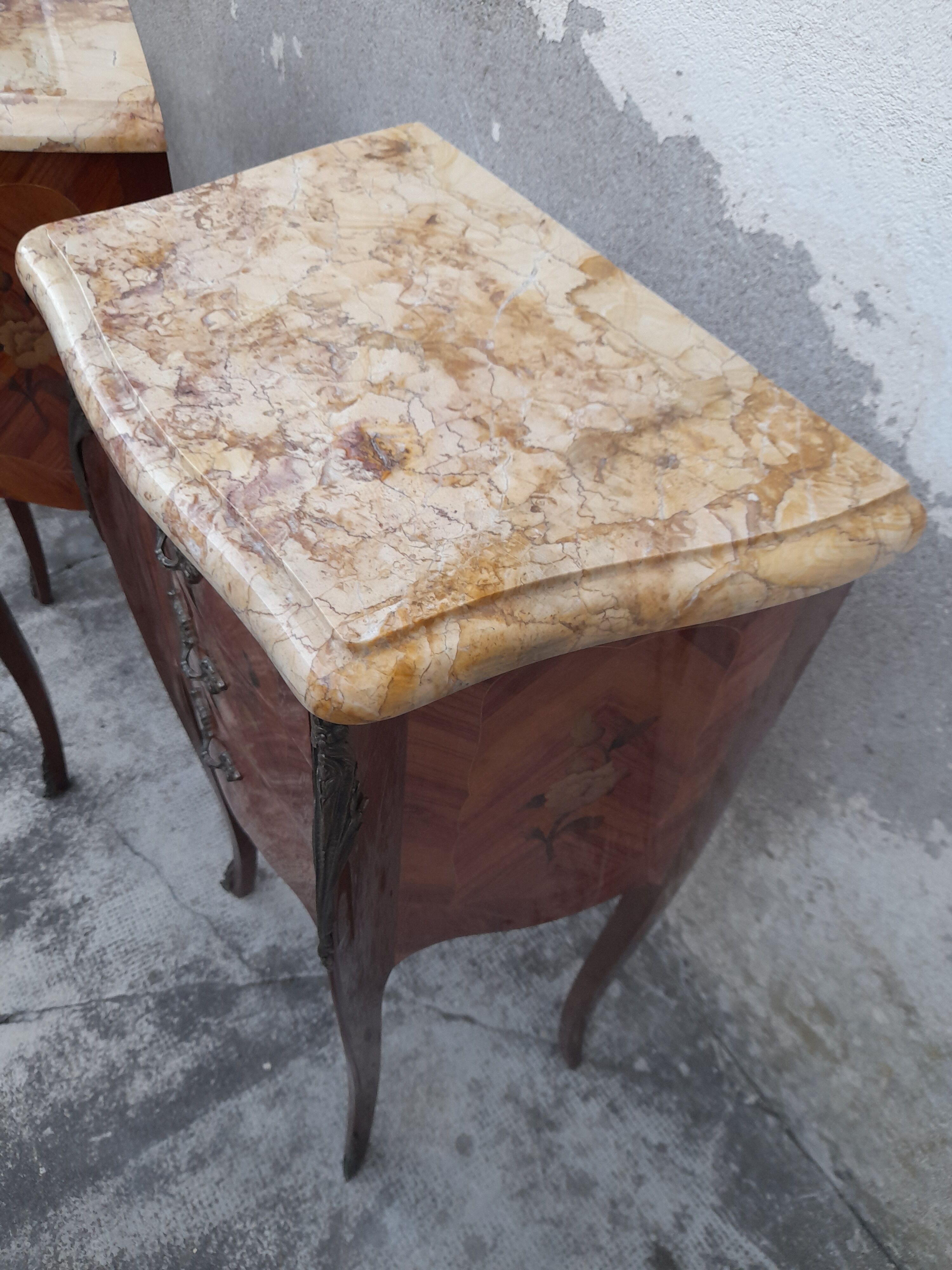 Pair of Louis XV style bedside tables in Marquetry