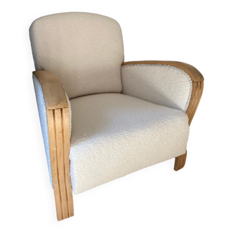 Art deco armchair in wood and ecru buckles