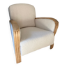 Fauteuil art deco en bois et bouclettes écrues