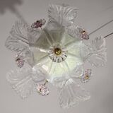 vintage Venetian chandelier, pink flower Murano glass, 1970s
