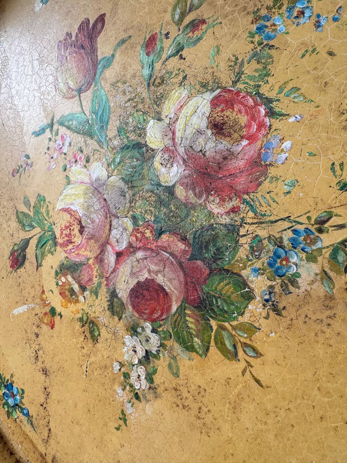 Old and large painted sheet metal tray / late 19th century