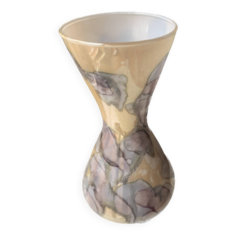 Decorative glass vase with beige floral pattern