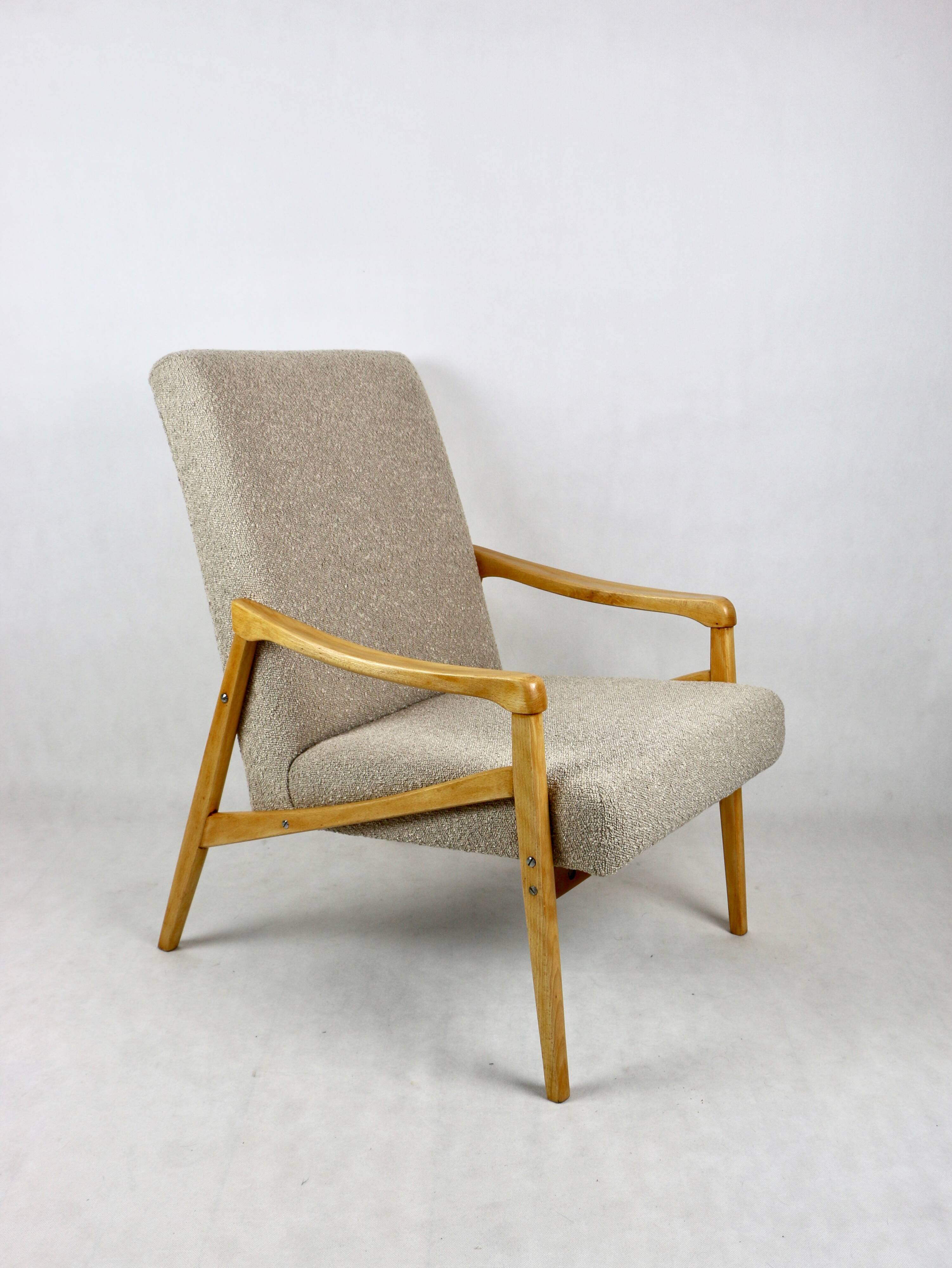 Czech Model Armchair in Beige Boucle attributed to Jiri Jiroutek, 1970s