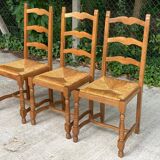 3 solid wood straw chairs, firm type, high back