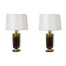 Paire de lampes en verre et paillettes dorées