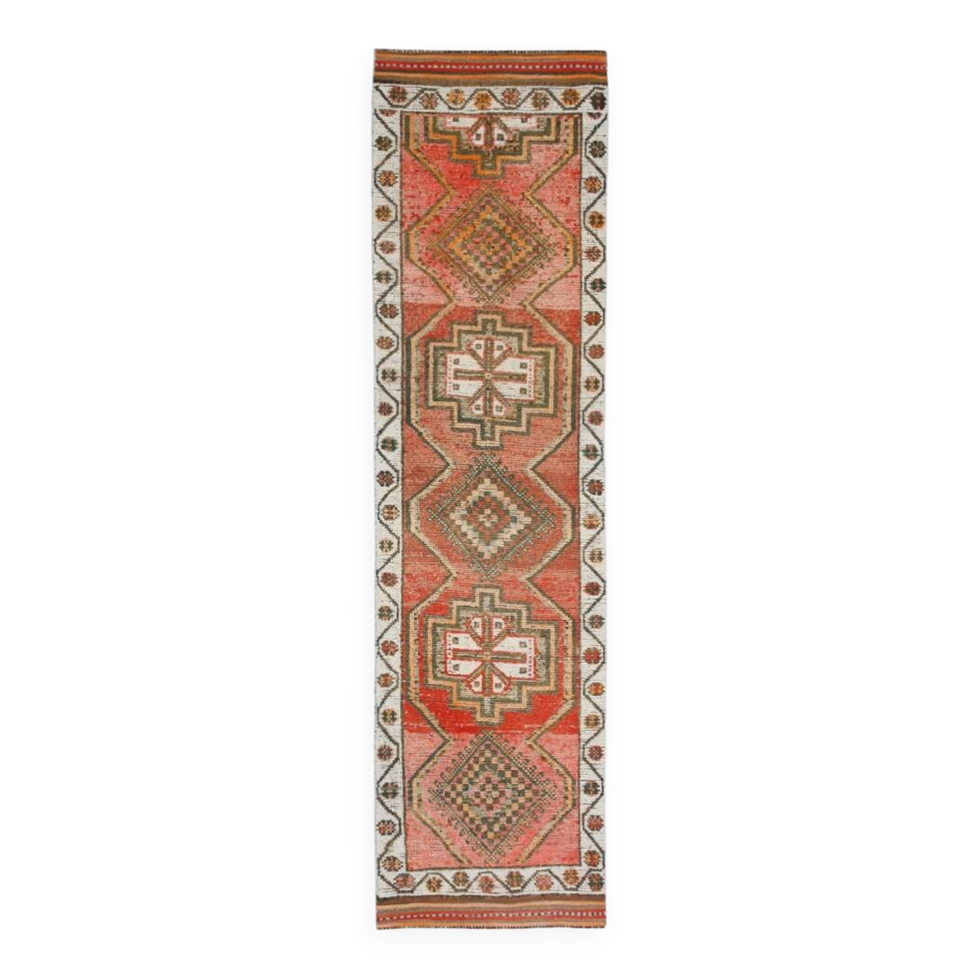 3x11 Wool Vintage Runner Rug, Turkish Runner, 90x340Cm