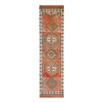 3x11 Wool Vintage Runner Rug, Turkish Runner, 90x340Cm