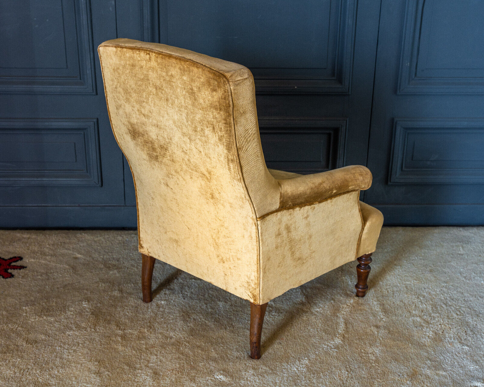 Armchair napoleon iii yellow fabric walnut tops feet late nineteenth