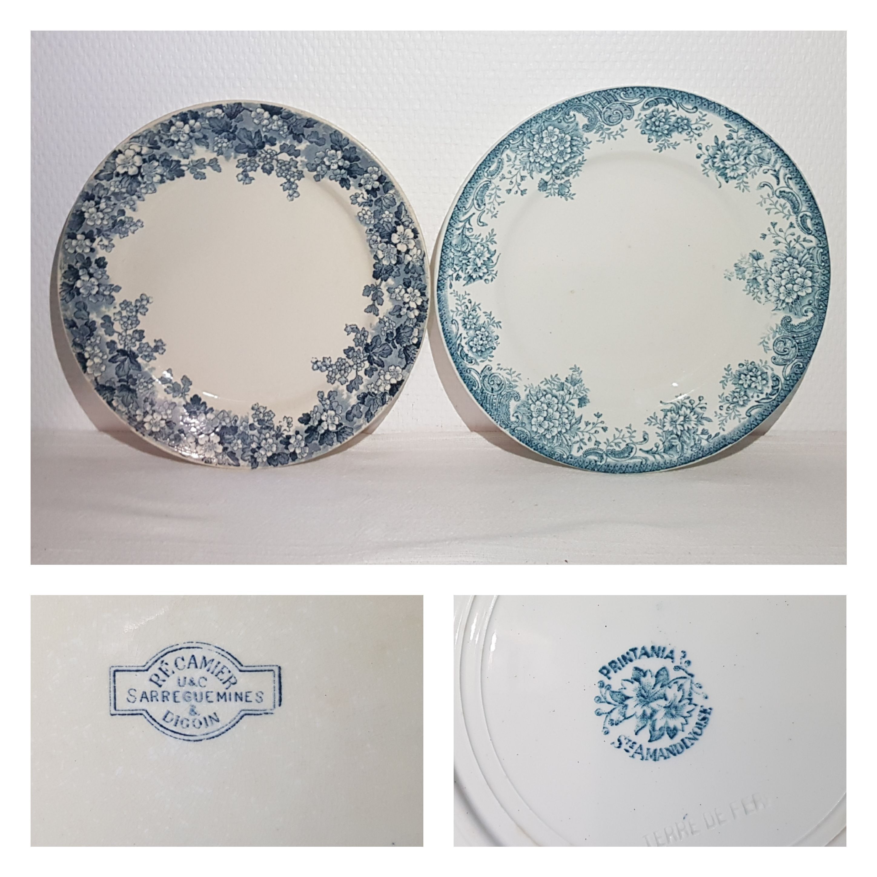 Set of 4 mismatched flat plates from different earthenware, iron earth