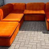 Grand canapé sectionnel Mid-Century composé de 6 éléments en velours orange