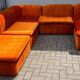 Large Mid Century sectional sofa of 6 elements in orange velvet