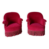 Lot de 2 fauteuils crapauds en velours rouge