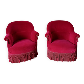 Set of 2 red velvet toad armchairs