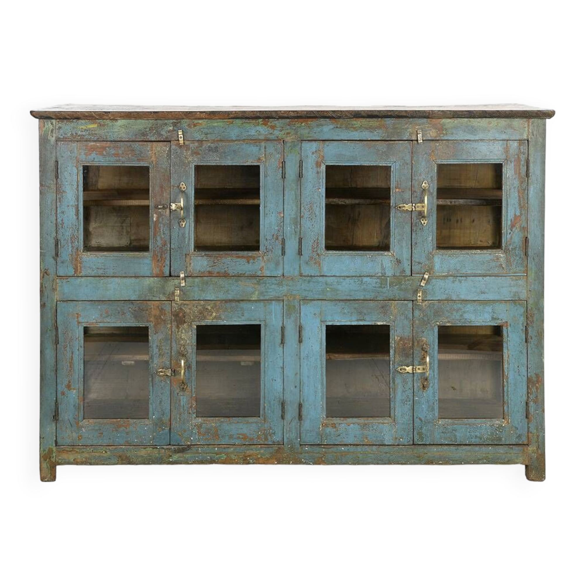 Glazed sideboard in patinated solid wood