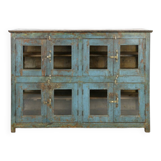 Glazed sideboard in patinated solid wood