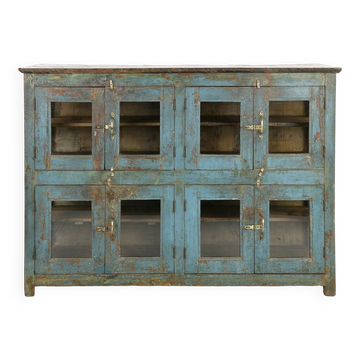 Glazed sideboard in patinated solid wood
