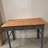 Revisited antique desk - matte grey and natural top