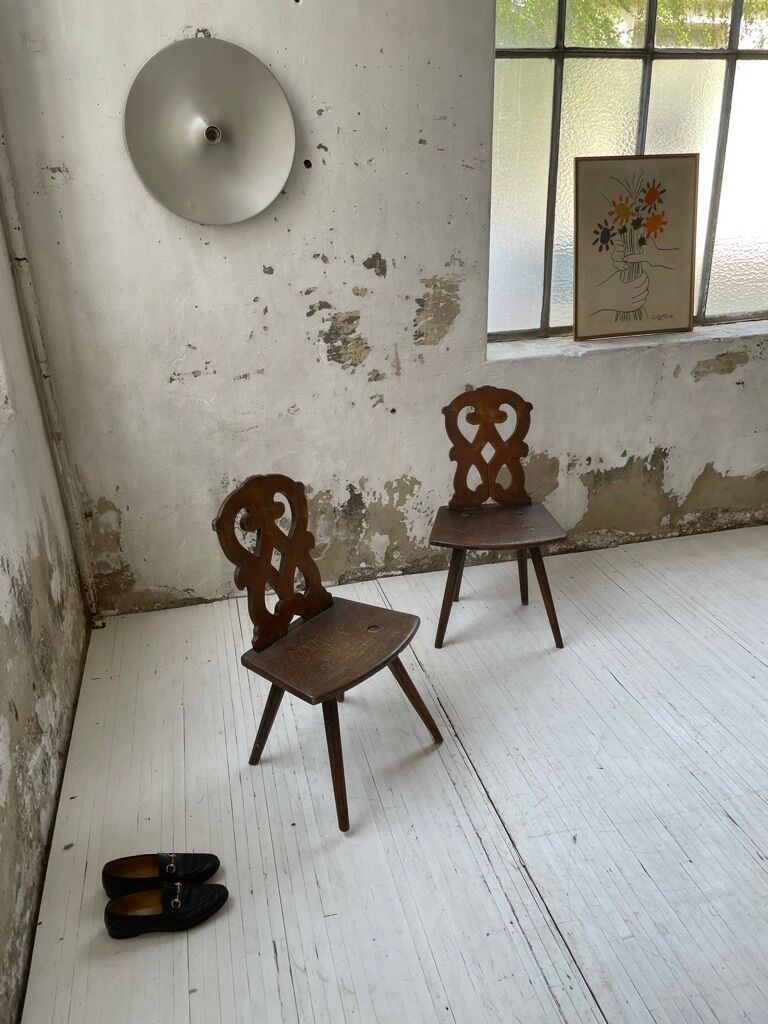 Pair of brutalist Alsatian mountain chairs 19th