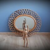 Old rattan oval mirror 58x50cm