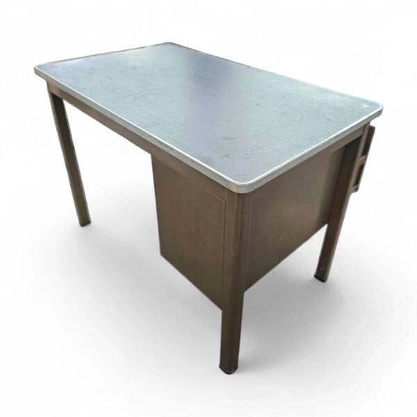 Bureau industriel marron années 1960 / incrustation de linoléum / modèle 7231 / Gispen / années 1950
