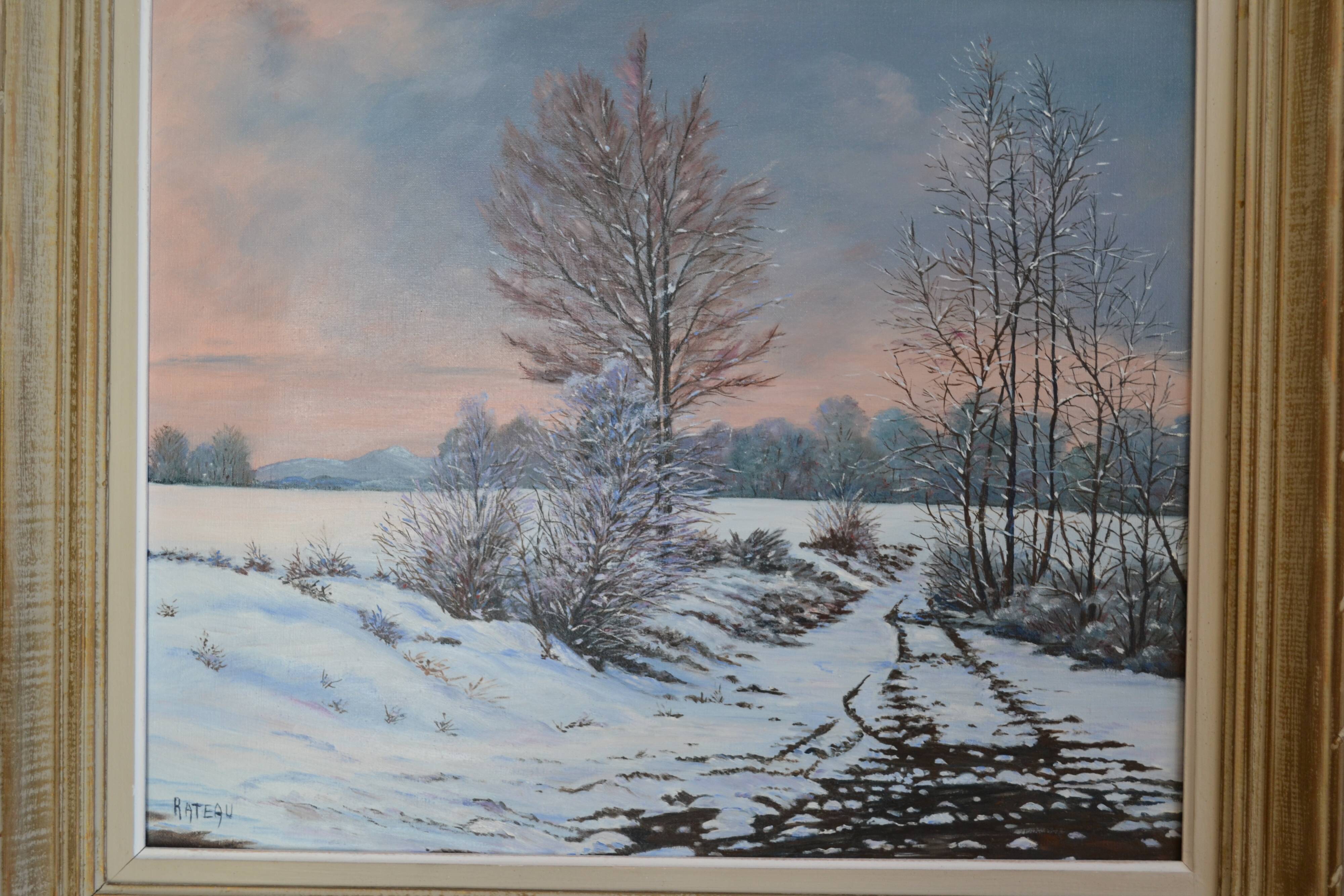 Rateau "Snowy landscape" framed HST painting