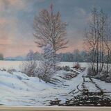 Rateau " Paysage enneigé " peinture HST encadrée