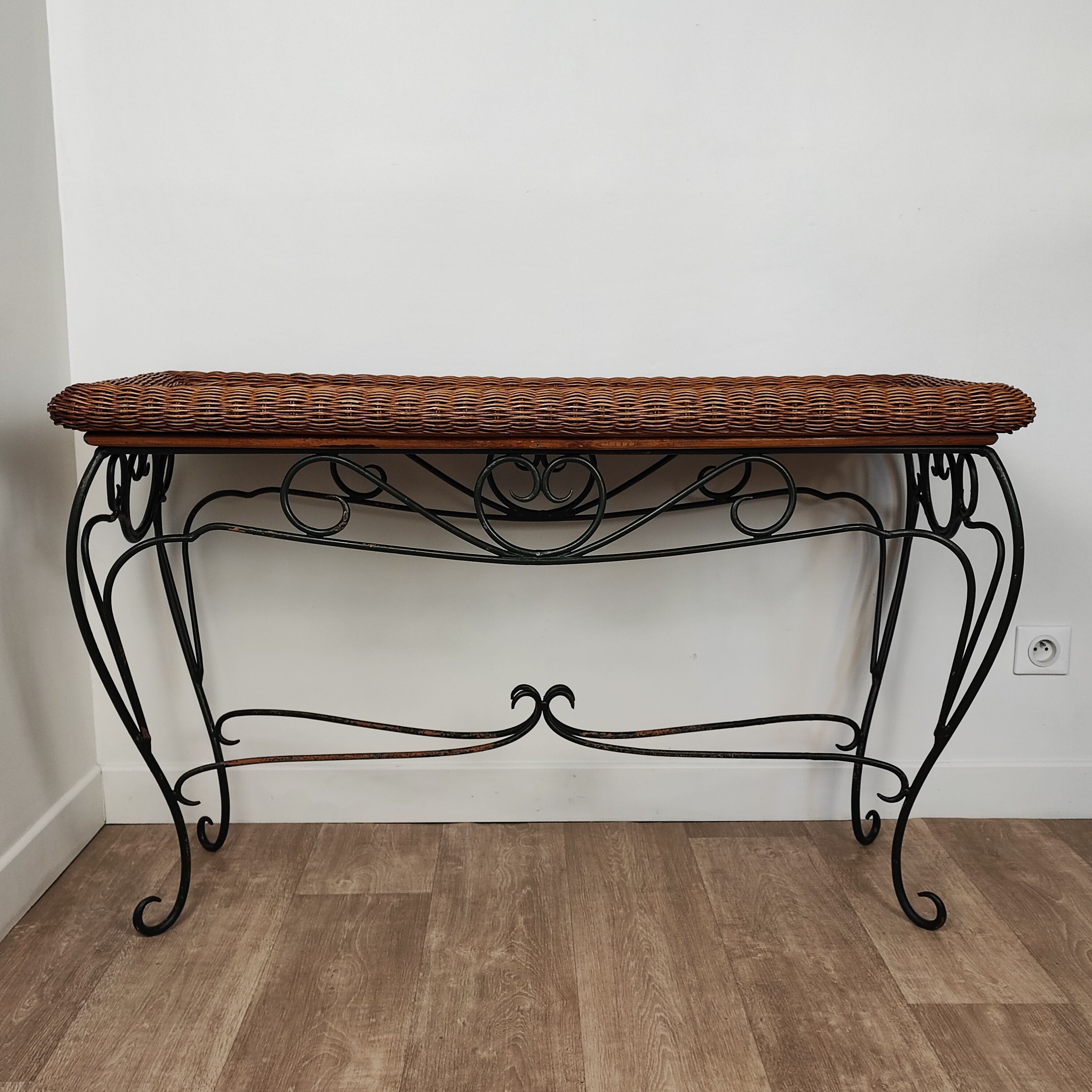 Console rotin et fer forgé