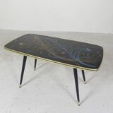 Vintage coffee table with glass top and angled legs, 1950s