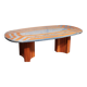 Exquisite blue Brazilian marble tabletop with hand-inlaid wood