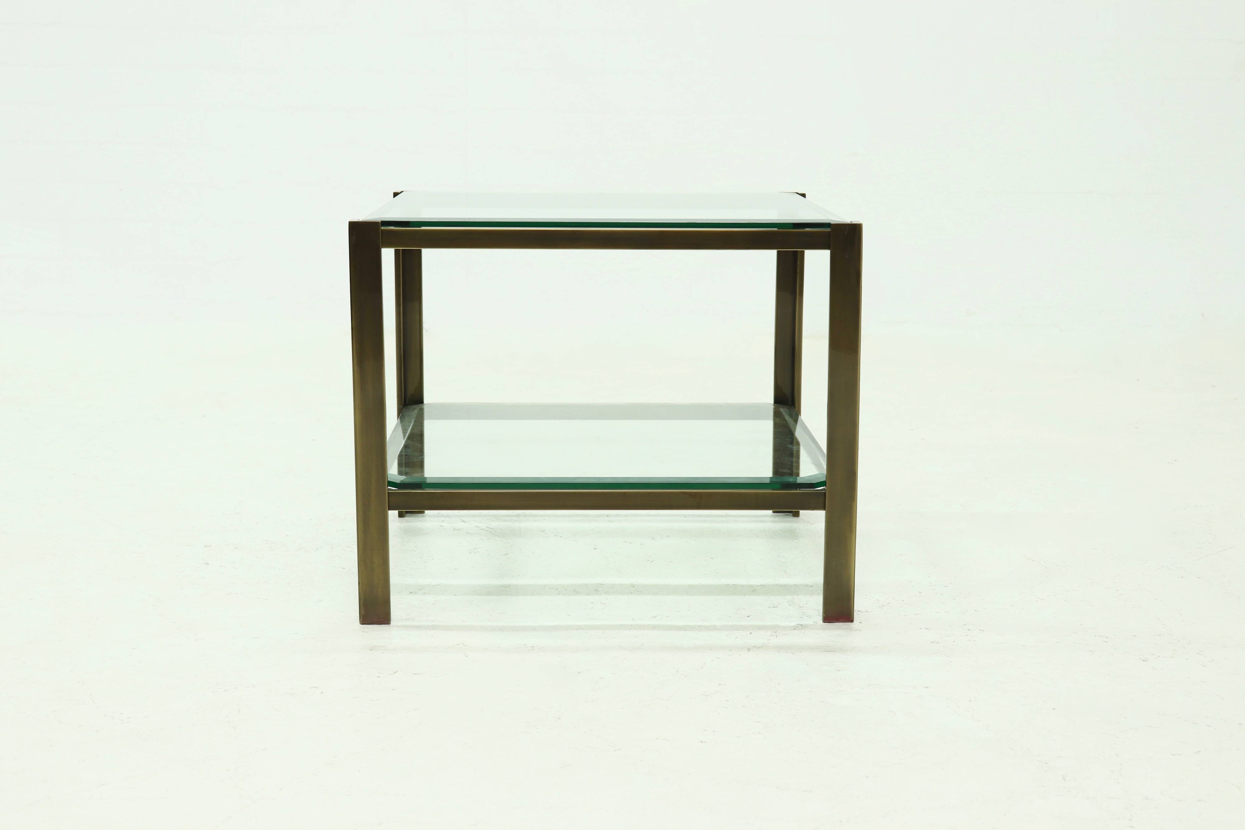 Two Tier glass and Solid Cast Brass Side Table 1970s
