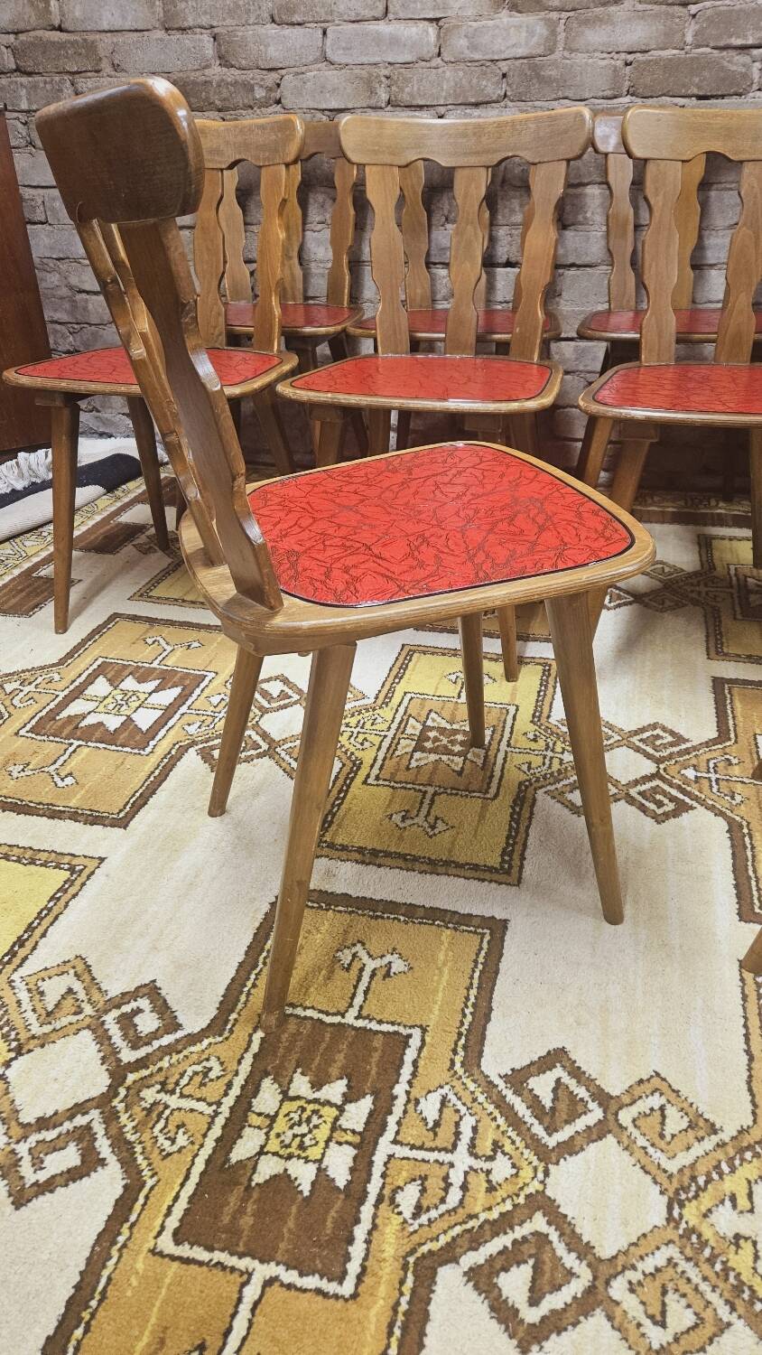 Set of 12 vintage 1960s red leatherette bistro chairs