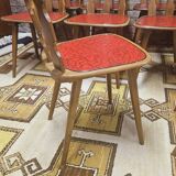 Lot de 12 chaises bistrot skaï rouge 1960 vintage