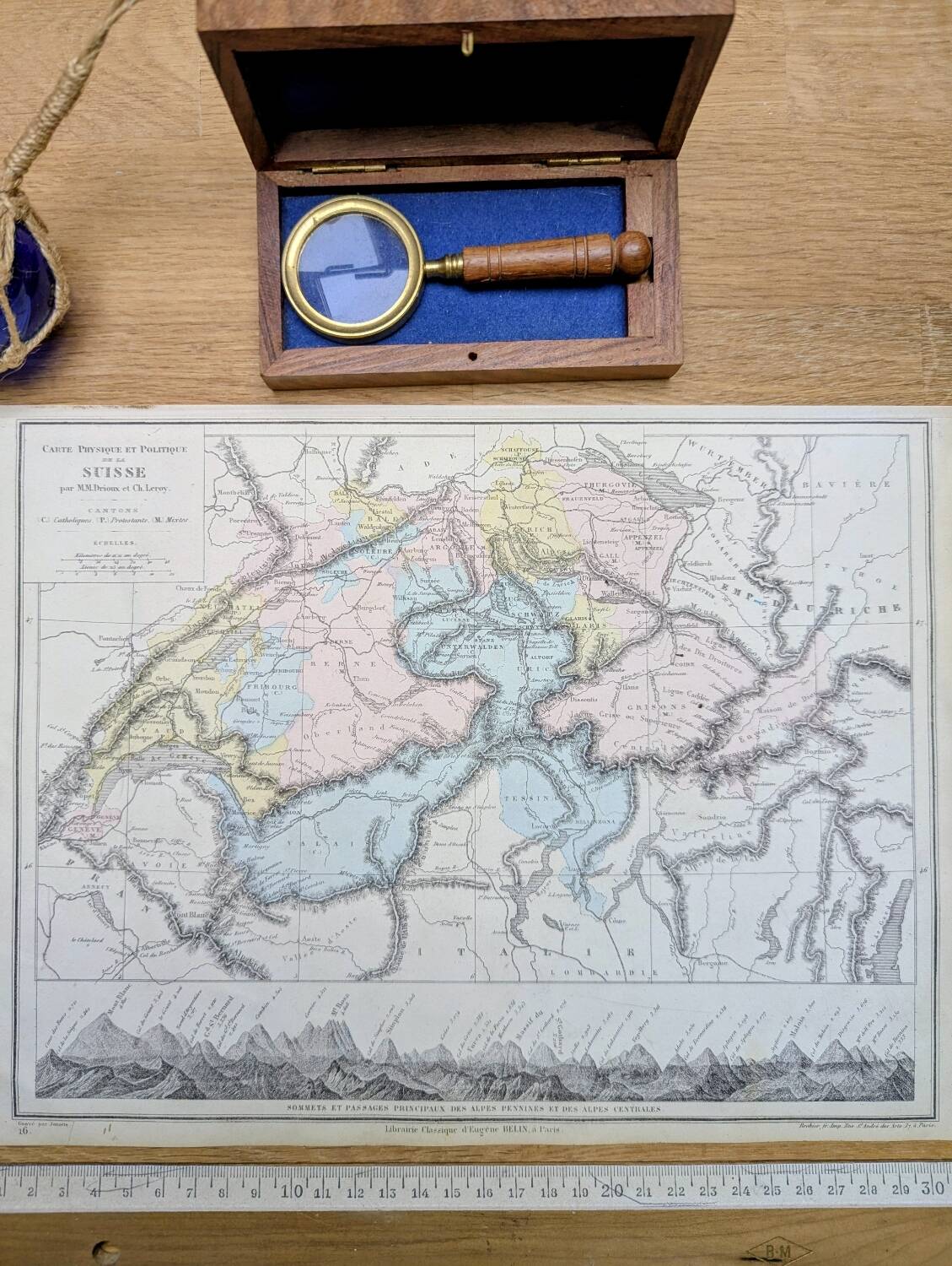 Switzerland, original map printed in 1879.
