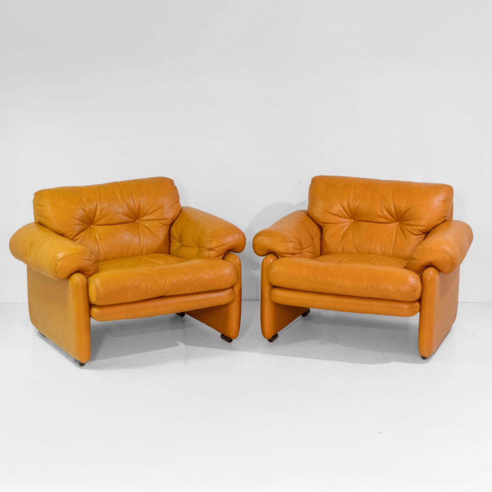 1970 Vintage Coronado Brown Leather Armchairs by Tobia Scarpa for C&B Italia