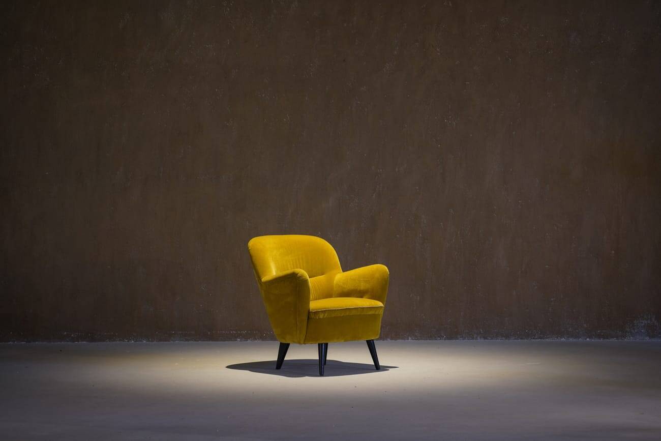 Vintage yellow velvet armchair, France 1960s