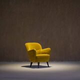 Vintage yellow velvet armchair, France 1960s